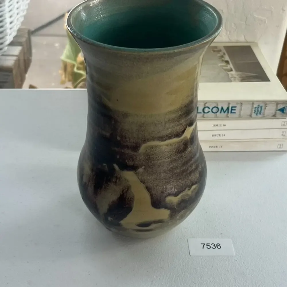 Signed Studio Art Pottery Vase Glazed Hand Thrown Signed Stoneware Frances